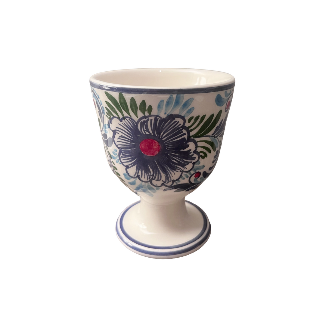 Ceramic Blue Floral Goblet (free USA shipping included)