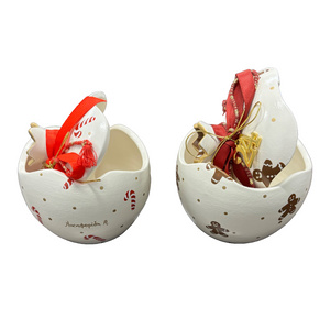 Ceramic Hollow Pomegranate “Box” with Gingerbread or Candy Canes Design (free USA shipping included)