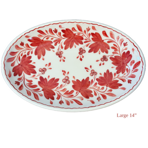 Ceramic Red Floral Oval Platter (free USA shipping included)