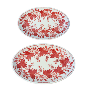 Ceramic Red Floral Oval Platter (free USA shipping included)