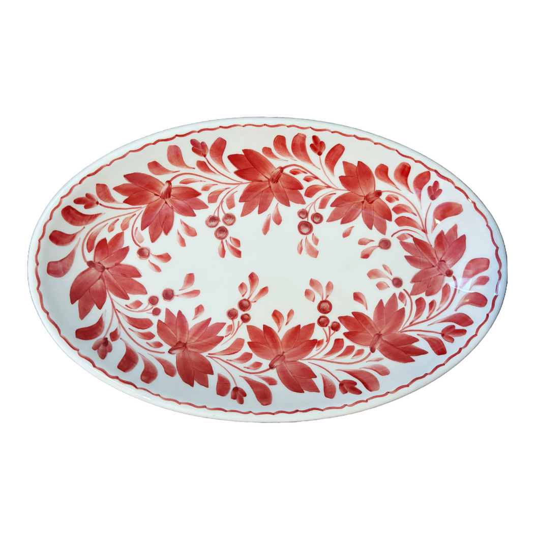 Ceramic Red Floral Oval Platter (free USA shipping included)