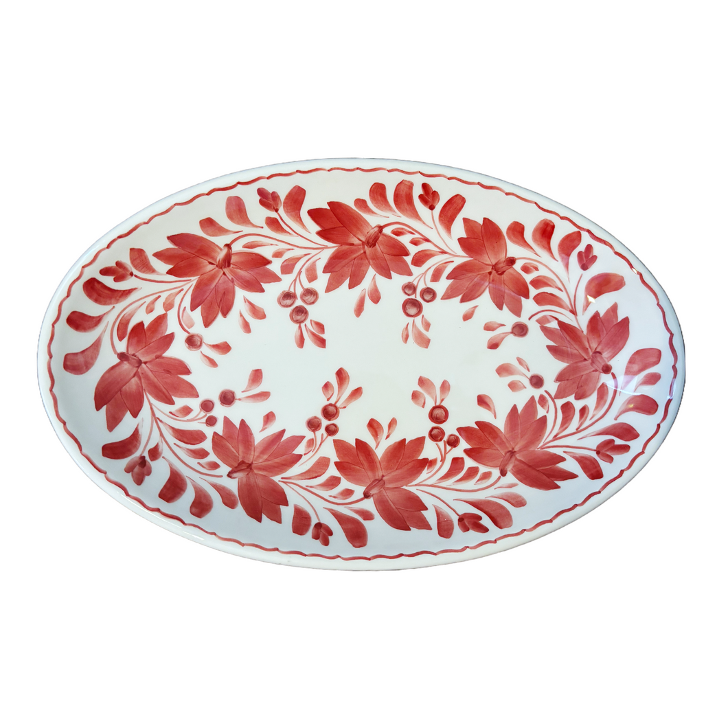 Ceramic Red Floral Oval Platter-2 sizes