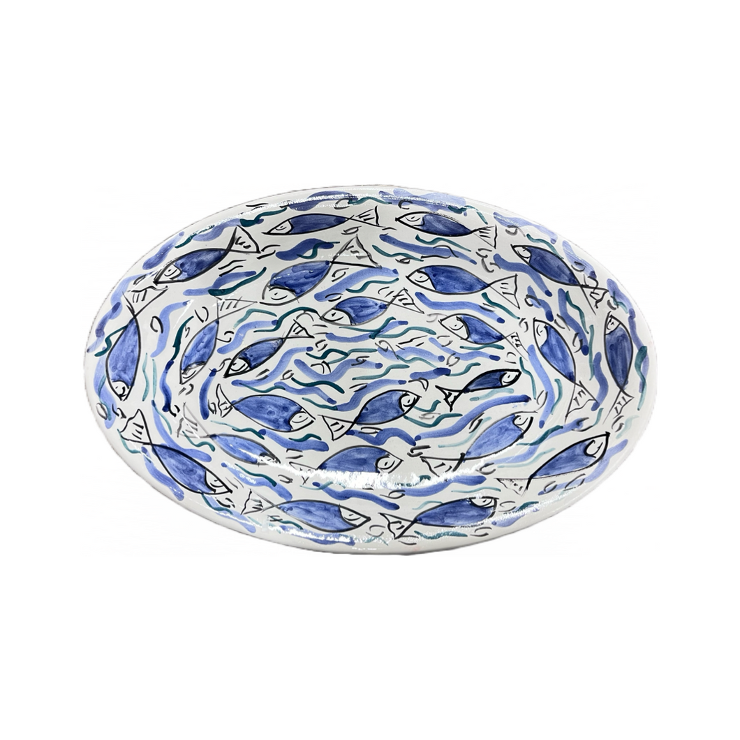 Ceramic Blue Fish Oval Platter (free USA shipping included)