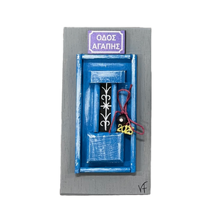 Miniature Wooden Door/Magnet or Wall Hanging: Οδός Αγάπης/Street of Love (free USA shipping included)