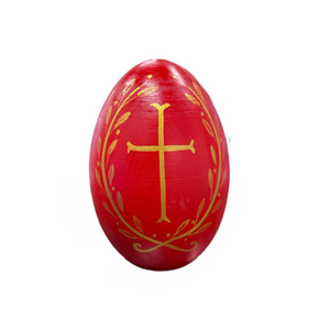Easter Wooden Egg Gold Cross and Laurel Wreath