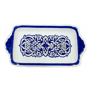 Ceramic Blue and White Tray with Handles