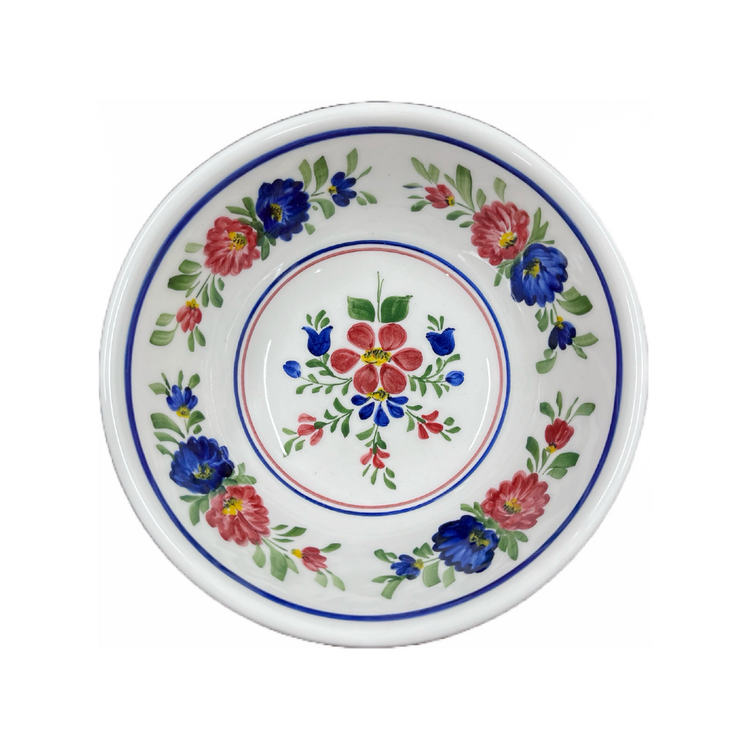 Ceramic 8” Bowl with Blue and Red Floral Design (free USA shipping included)