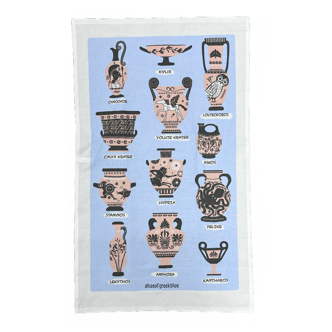 Cotton Tea Towel Greek Pots Design (free USA shipping included)