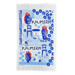 Cotton Tea Towel Kalimera Pots Design (free USA shipping included)