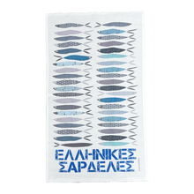 Load image into Gallery viewer, Cotton Tea Towel Greek Sardines Design (free USA shipping included)

