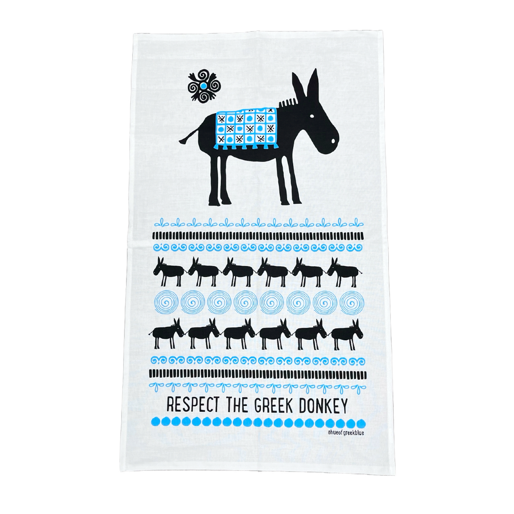 Cotton Tea Towel Greek Donkey Design (free USA shipping included)