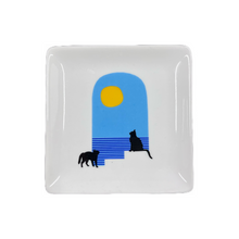 Load image into Gallery viewer, Ceramic Cats in the Sun Square Tray (free USA shipping included)
