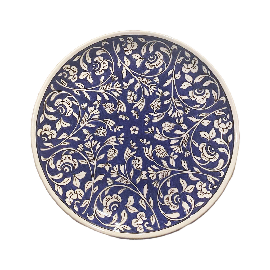 Ceramic 11.5” Round Platter Florals and Branches Design