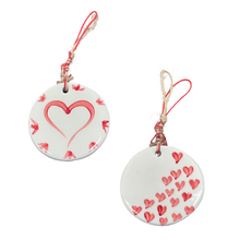 Load image into Gallery viewer, Ceramic Circle Ornament with Hearts—Multiple design choices (free USA shipping)
