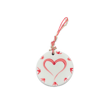 Load image into Gallery viewer, Ceramic Circle Ornament with Hearts—Multiple design choices (free USA shipping)
