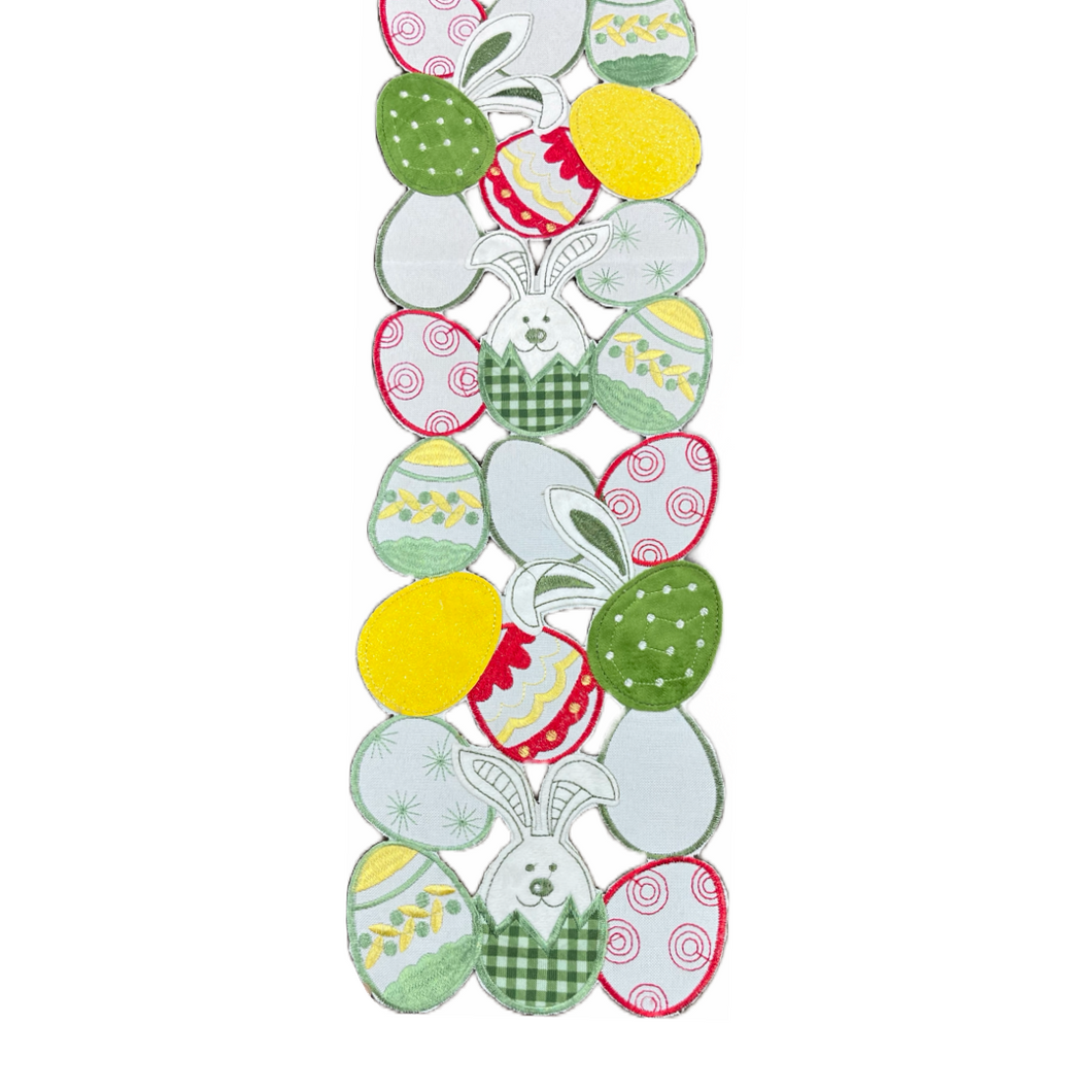 Cutout Easter Eggs and Bunnies Table Runner in Spring Colors (free USA shipping included)