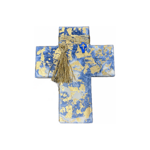 Wooden Cross with Blue and Gold Foil Design (free USA shipping included)