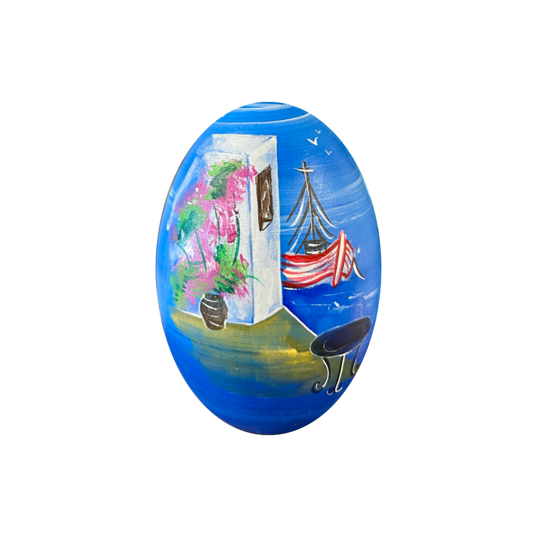 Easter Wooden Egg Greek Island Harbor (Only Large Remaining)