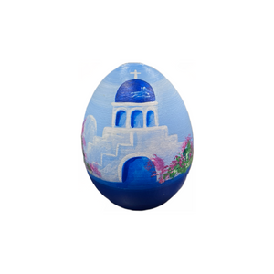 Easter Wooden Egg Santorini with Χριστός Ανέστη (free USA shipping included)