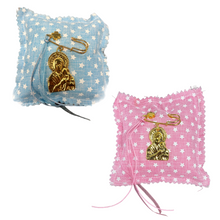 Load image into Gallery viewer, Filakto Pin with Panagia and Christ and Cross Charm—Pink or Blue (free USA shipping included)
