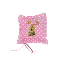 Load image into Gallery viewer, Filakto Pin with Panagia and Christ and Cross Charm—Pink or Blue (free USA shipping included)
