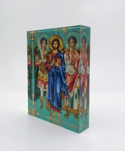 Plexiglass Orthodox Icon: Jesus Christ and Archangels Michael and Gabriel/Ιησούς Χριστός Αρχαγγέλους Μιχαὴλ καὶ Γαβριήλ (free USA shipping included)