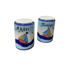 Load image into Gallery viewer, Ceramic Salt and Pepper/Αλάτι και Πιπέρι Shaker Set—Sailboats Design
