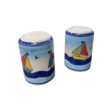 Load image into Gallery viewer, Ceramic Salt and Pepper/Αλάτι και Πιπέρι Shaker Set—Sailboats Design
