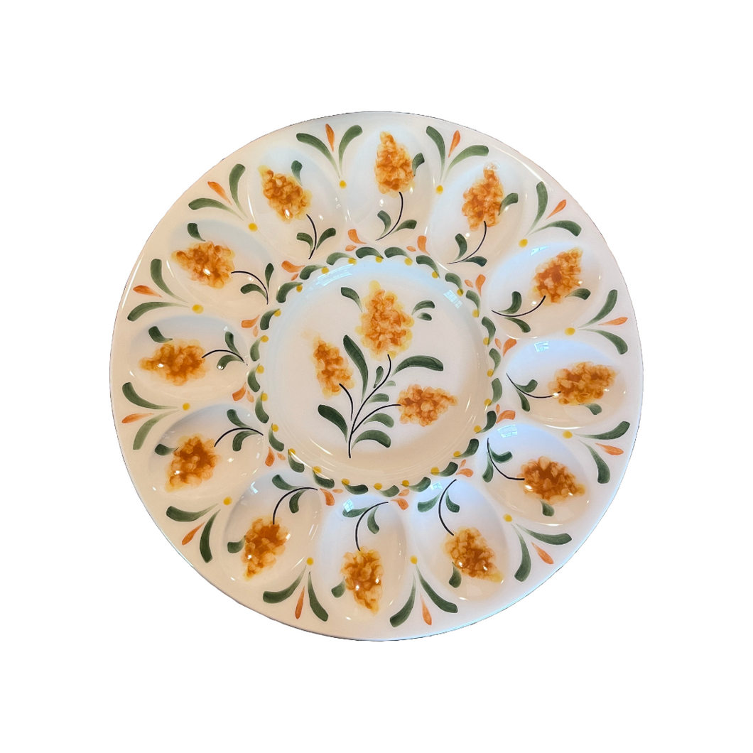Ceramic 10.5” Goldenrod Floral Egg Platter (free USA shipping included)