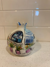 Load image into Gallery viewer, Ceramic Pomegranate: Small with Greek Island Design (free USA shipping included)
