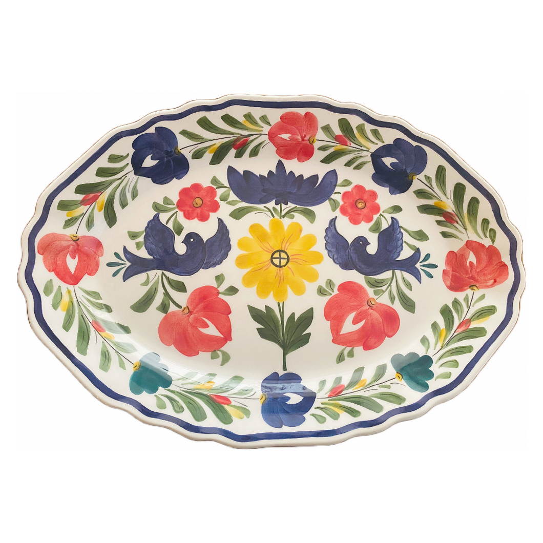 Ceramic Florals and Birds Oval Platter