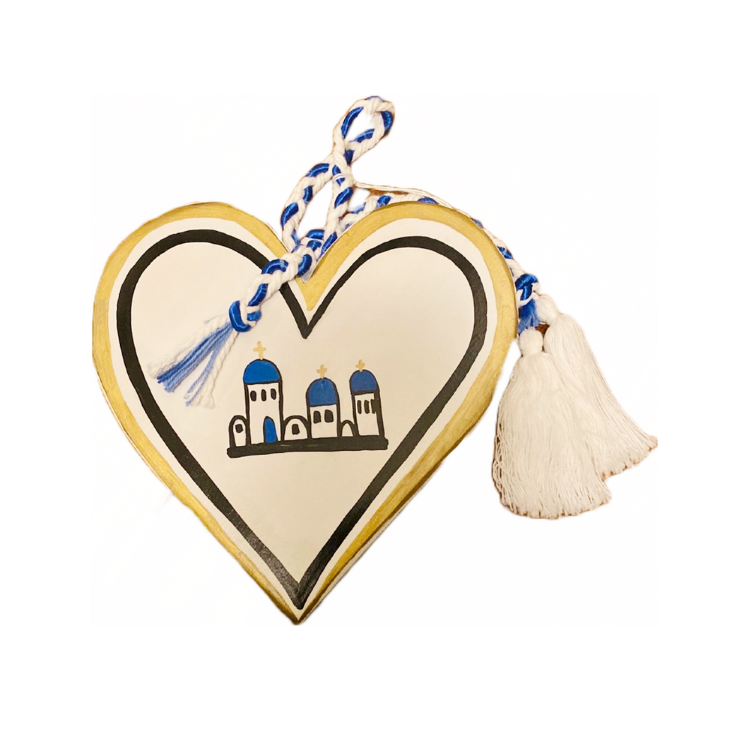 Wooden Heart Shaped Wall Decor with Church