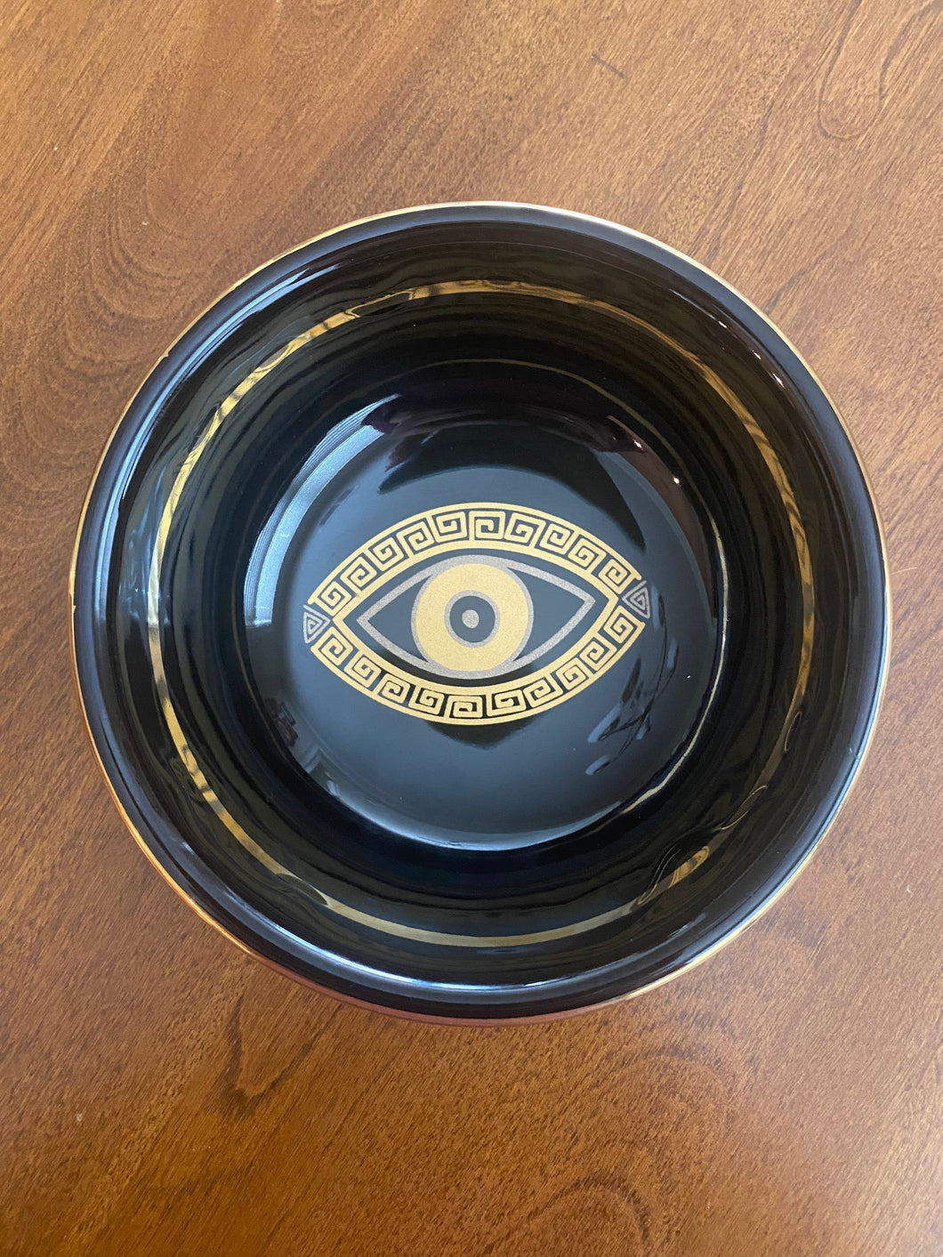 Ceramic Greek Key and Mati Bowl with 24k Gold Accents