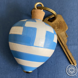 Greek Flag Beechwood Spinning Top Keychain