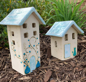 Ceramic House Votive Holder - 2 sizes, multiple designs (sold individually)
