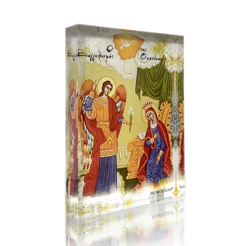 Plexiglass Orthodox Icon: The Annuciation of the Theotokos/Ο Ευαγγελισμός της Θεοτόκου (free USA shipping included)
