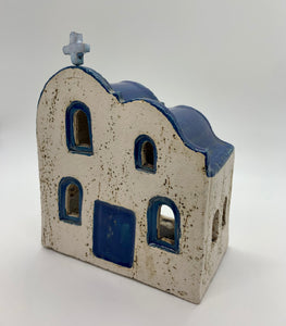 Large Rustic Stoneware Church Votive Holder (Multiple color choices)