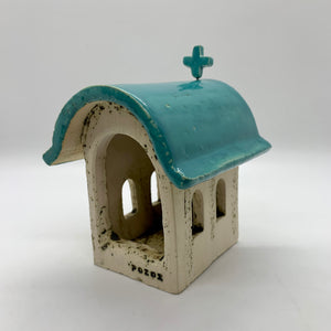 Rustic Stoneware Church Votive Holder with Detachable Cross (3 color choices, 2 sizes)