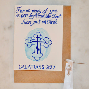 Hand-Painted and Lettered Baptism Greeting Card: Boy