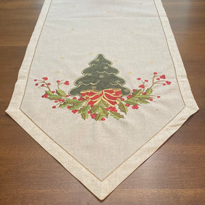 Christmas Tree and Berries Embroidered Table Runner (Various sizes)