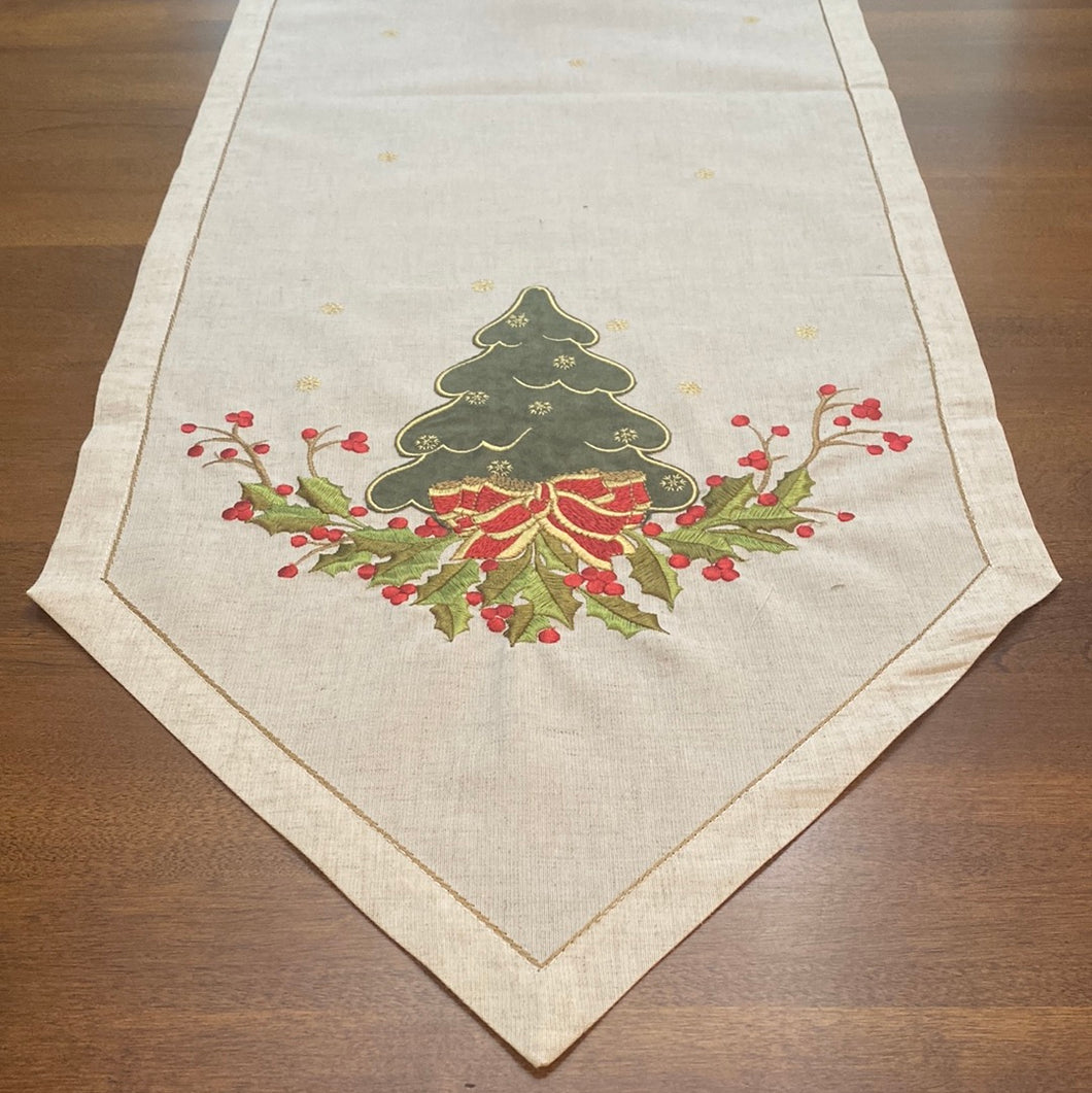 Christmas Tree and Berries Embroidered Table Runner (Various sizes)