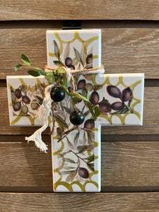 Wooden Cross with Olive Design (Medium)