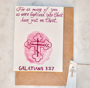 Hand-Painted and Lettered Baptism Greeting Card: Girl