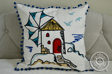 Load image into Gallery viewer, &quot;Karamitsos&quot; Pillow Cover with Pom Poms

