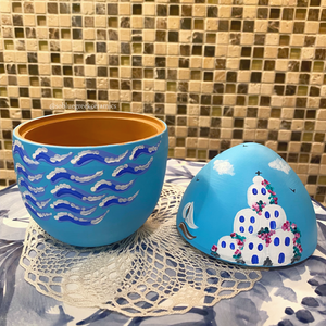 Ceramic Hollow Easter Egg: Greek Island Scene