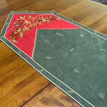 Load image into Gallery viewer, Christmas Poinsettia and Holly Berries Embroidered Table Runner
