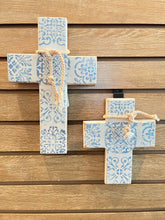 Load image into Gallery viewer, Wooden Cross with Blue and White Tile Design (Large)
