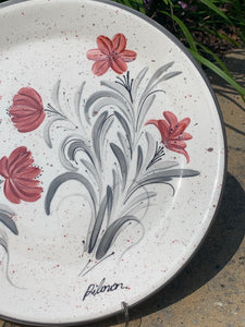 Red and Gray Round Ceramic Plate