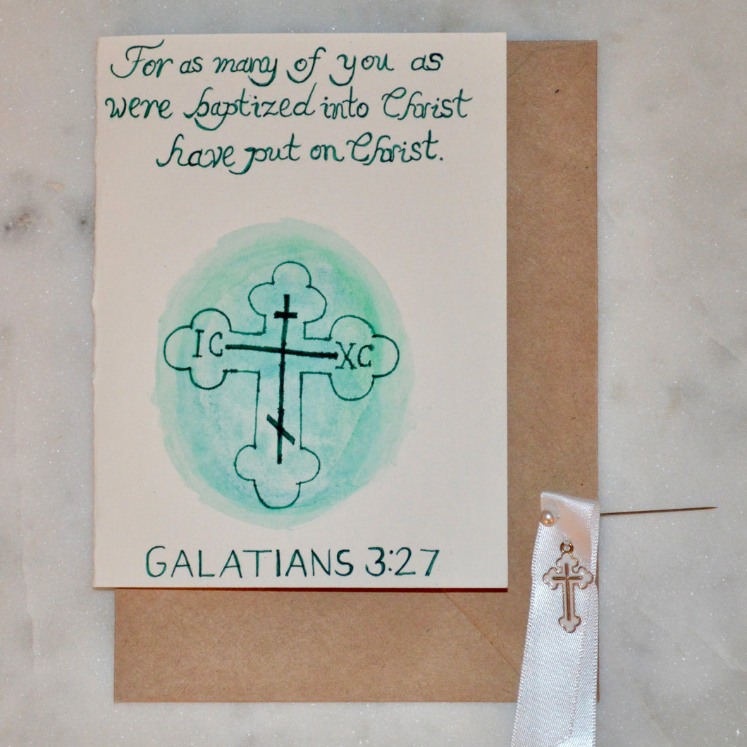 Hand-Painted and Lettered Baptism Greeting Card: Neutral/Adult