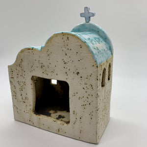 Large Rustic Stoneware Church Votive Holder (Multiple color choices)